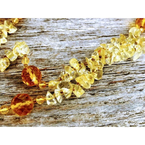 Vintage Amber Glass Beads Citrine Chips Necklace - Picture 3 of 10